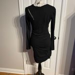 Pam & Gela Vintage Y2K Asymmetric Ruched Cutout Zip Details Sheath Long Sleeve Scoop Neck Knee-Length Dress Draped Bodycon Whimsygoth Grunge Emo Rave LBD Apocalyptic Underground Photo 2