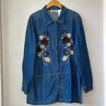 Erika & Co Fall Autumn Leaves Button Down Denim Shirt 1X Blue Photo 1