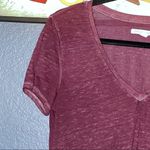 American Eagle  shirt womens Size Large Short Sleeve Burnout top burgundy v neck Photo 3