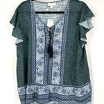 Suzanne Betro NWT Weekend Women's Floral Tassel Tie Blouse Blue Green Size XS Photo 0
