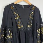 Anthropologie By Top Womens XS Black Gold Neale Sequin Peplum Hem Cropped Blouse Photo 1