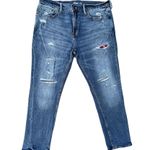 Old Navy Blue & Red Denim Patchwork Distressed Jeans Size 36x30 Photo 0