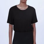 ZARA NWT Black Soft-Touch Top W Embellished Trim Photo 0