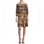 Saloni Grace Mini Dress in Golden‎ Elixir Off Shoulder Colorful Splatter Floral Black Size 2 Photo 1