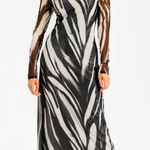Alfani Sheer Zebra Print Metallic Midi Dress Mock Neck Long Sleeve Size M Photo 0
