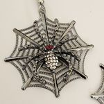 Silver Spider Web with Crystal Spider Dangle Earrings New Photo 1
