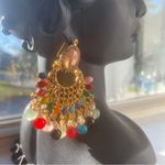 Pakistani Indian Bollywood style Earrings with tikka multicolored beads festive Red Photo 1