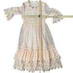 Maje Blush Pink Roso Gold Grommet Lace Tiered Half Sleeve Midi Dress size 1 / S Photo 9