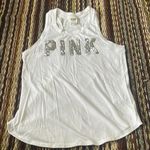 PINK - Victoria's Secret White Tank Top with Silver Sequin Letters Photo 0
