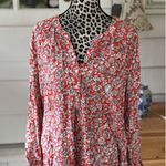 Old Navy  The Tunic Shirt Long Sleeve Top Salmon Floral Boho Flowy Career XL Photo 0