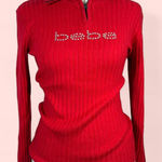 Bebe Wmens Size Small Fed Quarter Zip Ribbed Sweater Rhinestones Glam NWT Photo 0