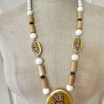 Lee Sands vintage cheetah cubs ceramic beaded statement necklace Photo 1