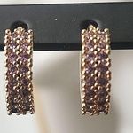 Gold Filled with Purple CZ Stones Huggie Hoop Earrings Photo 2