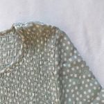 mint pastel light sage green polka dot blouse shirted ruched smocked top Photo 3