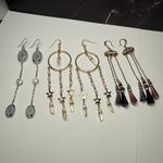 Long Dangle Drop Pierced Earrings Bead / Rhinestone Mixed Lot Of 3 Photo 13