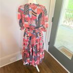 TCEC  Women's Cinnamon Red & Navy Abstract Print Smocked Dress Large Photo 5