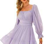 Amazon EXLURA Women Tie Back Long Lantern Sleeve Square Neck Ruffle Dress Elastic Waist Aline Casual Mini Dress Photo 0