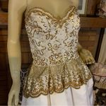 VINTAGE 1990'S FABRICE SILHOUETTE WHITE & GOLD STRAPLESS SILK SEQUIN DRESS (8) Photo 7