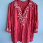 Charter Club  Luxury Linen Embroidered Top Coral Medium Photo 0