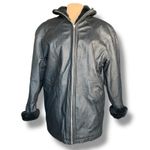 wilson's leather Vintage 90s  Black Faux Fur Lined Bomber Jacket Oversized Large Photo 1