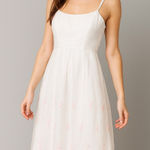 Vintage White Midi Dress Pink Floral Embroidery Sleeveless Summer Party Dress 4‎ Photo 0