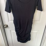 Athleta  Black Dress Ruched Casual Scoop Neck Short Sleeve Size Small‎ minimalist Photo 2