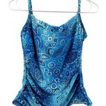 MiracleSuit  Tankini Bandana Print Underwire Spaghetti Strap Ruched Sides Blue 14 Photo 0