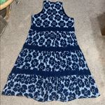 Trina Turk Trina Turk Alana Sleeveless Tiered Midi Embroidered Floral Dress Navy Blue 12 Photo 4