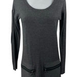 Kensie  Dark Gray Long Sleeve Scoop Neck Knit Pocket Mini Sweater Dress Size XS Photo 0