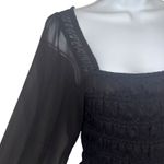 EXPRESS  Black Long Sleeve Square Neck‎ Smocked Blouse Top EUC Size Small Photo 3