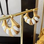 Gold Plated Stunning Egyptian Style Hoop Earrings White Enamel and Gold Photo 6