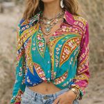 Haute Hippie  Abstract Wrap Style Cropped Top Boho Chic NWT Size M Photo 0