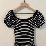 ZARA  Navy & White Striped Stretch Knit Puff Sleeve Fit & Flare Mini Dress Size M Photo 5