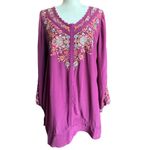 Soft Surroundings Pink Beaded Embroidered Boho Blouse Sz M Photo 2
