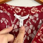 Maurice's 🦋  Red Floral V-Neck Quarter Zip Lace Back 3/4 Sleeve Blouse Small Photo 2