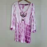 Free People Sun Up Pink Ombré Tie Dye Embroidered Embellished Mini Dress M Photo 13