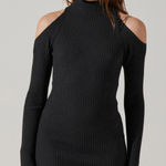 ASTR the Label Cold Shoulder Mock Neck Midi Sweater Dress in Charcoal Size Small Gray Size M Photo 0