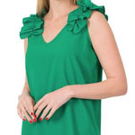 Zenana Outfitters green ruffled sleeve V-neck sleeveless blouse size XL N3 Photo 0