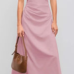 Cider NWT Assymetric Neck‎ Ruched Maxi Dress in Pink Size XS Photo 0