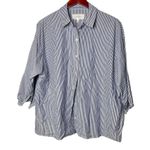The Great . 3/4 Sleeve Button Down Pinstripe Shirt Blue Womens 1 US S Photo 1