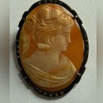 Antique Shell Cameo 800 Silver w Marcasite Pin Brooch vintage 1930’s? Orange Photo 0