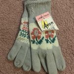 NOS Vintage Avon Knit Women’s Gloves fair isle Floral NWT 80’s Coquette Gray Photo 0