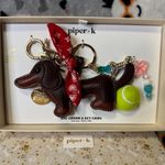 Piper K Dachshund Dog Charm Keychain Gift Set w/ Bandana Bone & Tennis Ball NIB Brown Photo 0