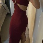 NEW Burgundy Wine Front Cut Out Halter Neck Back Tie Midi Dress Size M Photo 5