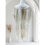 Free People Ivory Lace Tunic Top M Cotton Blend Womens Boho Sheer Short Sleeve Photo 3