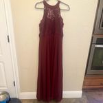 Lulus  XL Burgundy Lace Halter Neckline Maxi Formal Bridesmaid Prom Dress Photo 1