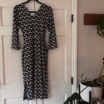 Boden Amy Jersey Midi Dress Black White 3/4 Bell Sleeve Floral Size 6 Belted Photo 10