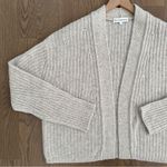 NWOT White + Warren Cashmere Air Spun Ribbed Open Cardigan in White Marl Large Gray Photo 4