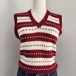 Vintage 70s Classic Casuals Red White Knit V Neck Sleeveless Sweater Vest XS Photo 0