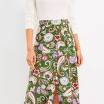 Loft 8 NEW Paisley Seamed Button Midi Skirt Slit Cut Front Green Colorful Floral Photo 10